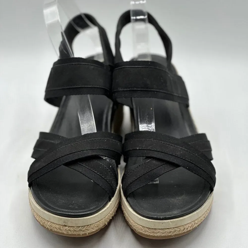 Merrell Women's Kaiteri Nubuck Leather Wedge Espadrille Black Sandals Size 11